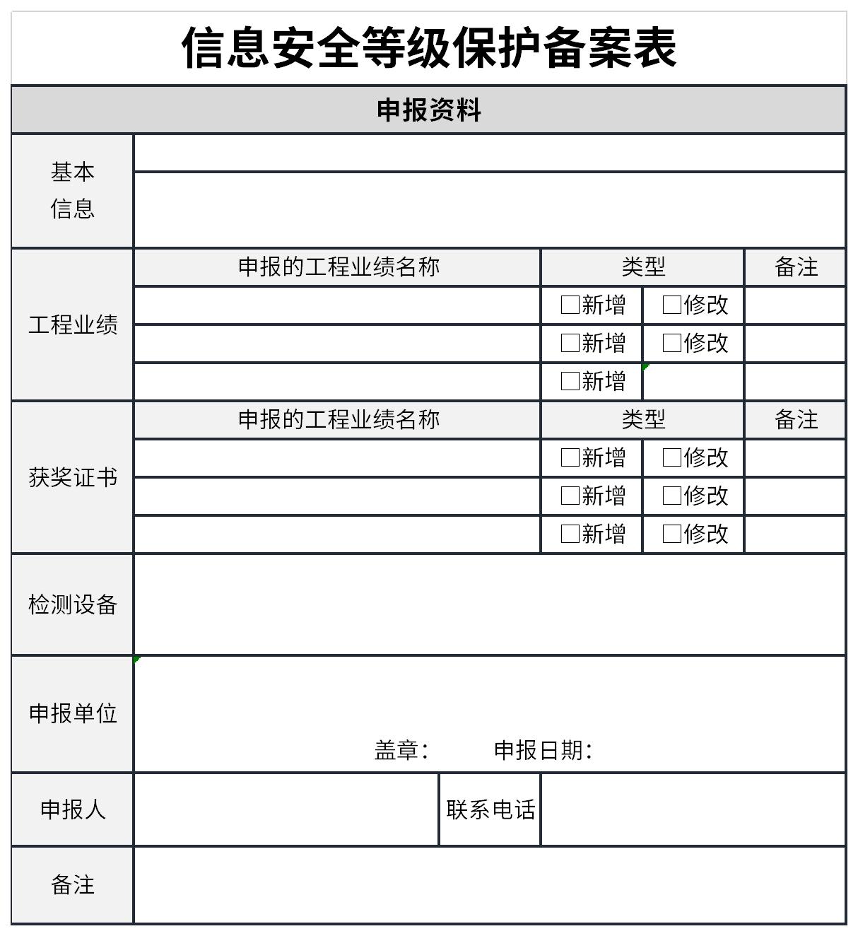 信息安全等级备案表