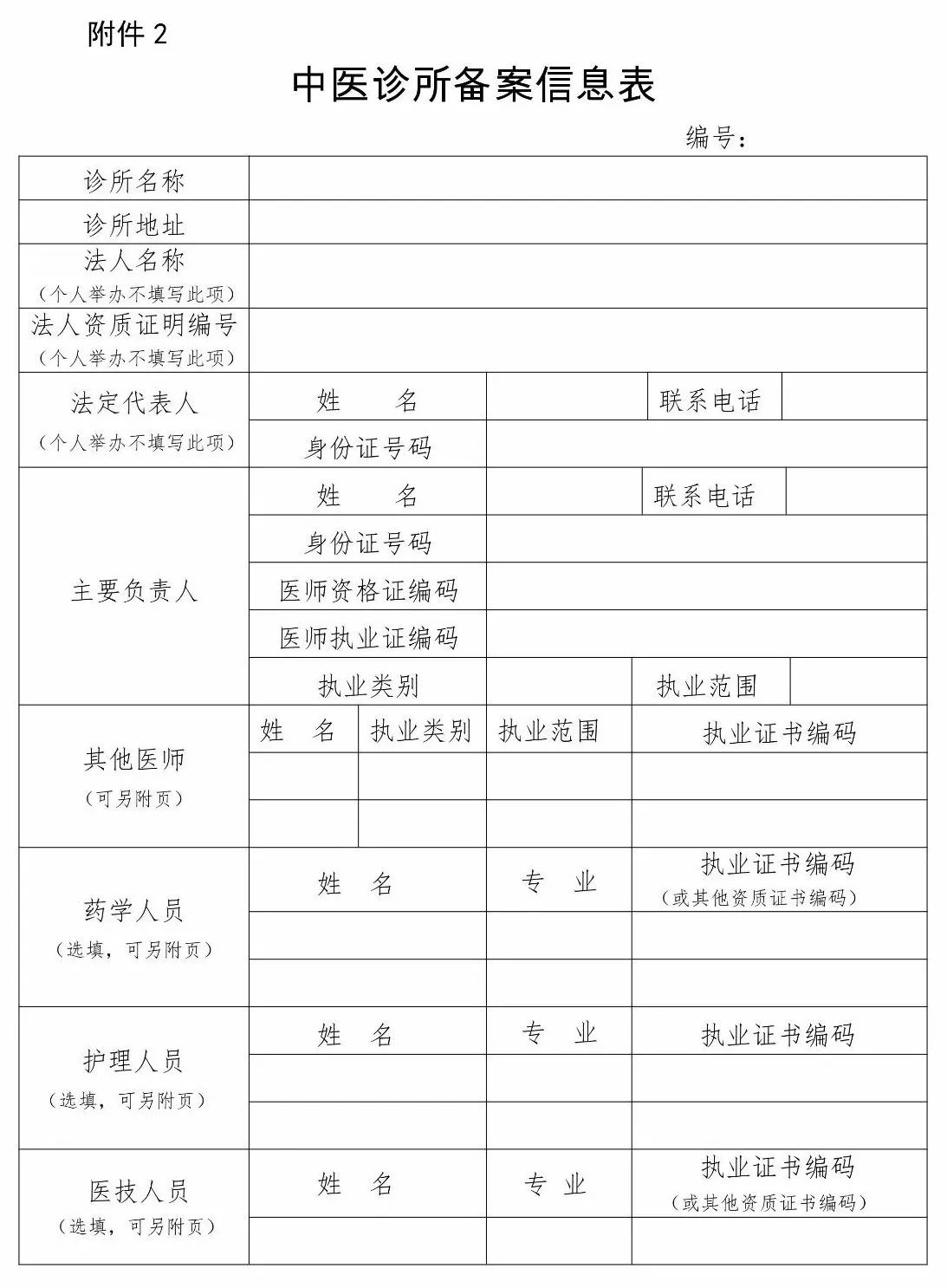 诊所备案申请表填写