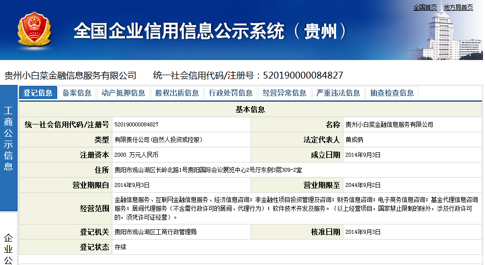 椰子理财的相关工商备案信息